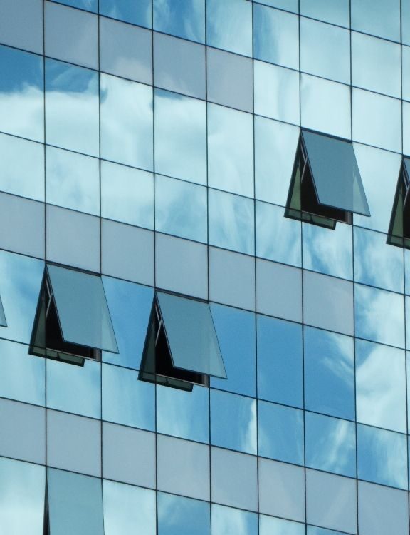 Glass curtain wall on modern building